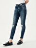 Tanya X Fringe Tapered Leg Mid Waist Jean Trousers