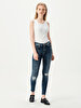 Tanya X Fringe Tapered Leg Mid Waist Jean Trousers