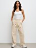Lyorna Embossed Pattern Straight Leg Yüksek Bel Jean Trousers