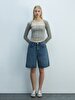 Lores X Comfortable Cut Yüksek Bel Jean Shorts