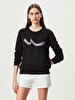 Round Collar Logo Printed Black Sweatshirt