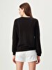 Round Collar Logo Printed Black Sweatshirt