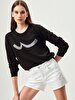 Round Collar Logo Printed Black Sweatshirt