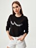 Round Collar Logo Printed Black Sweatshirt