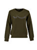 Round Collar Logo Printed Green Sweatshirt
