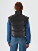 Straight Collar Puffer Black Vest