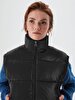Straight Collar Puffer Black Vest