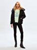 With Pockets With Hood Black Coat