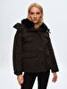 With Pockets With Hood Black Coat