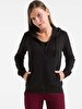 With Hood Zipper Closing Black Cardigan