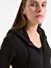 With Hood Zipper Closing Black Cardigan
