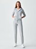 With Hood Zipper Closing Grey Cardigan