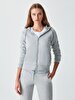 With Hood Zipper Closing Grey Cardigan