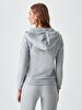 With Hood Zipper Closing Grey Cardigan