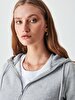 With Hood Zipper Closing Grey Cardigan