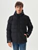 Puffer Contrast Striped Black Coat