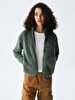 Plush Zipper Closing Green Cardigan