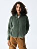 Plush Zipper Closing Green Cardigan
