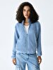 Plush Zipper Closing Blue Cardigan
