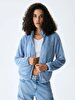 Plush Zipper Closing Blue Cardigan