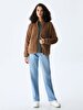 Plush Zipper Closing Camel Cardigan