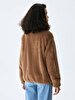 Plush Zipper Closing Camel Cardigan