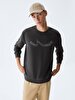 Logo Printed Crew Neck Anthracite Sweatshirt