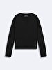 V-neck Long Sleeve Basic Knitwear Black Pullover