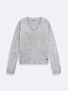 V-neck Long Sleeve Basic Knitwear Grey Pullover