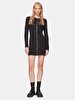 Ribbed Crew Neck Zipper Closing Mini Knitwear Black Dress