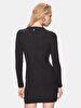 Ribbed Crew Neck Zipper Closing Mini Knitwear Black Dress