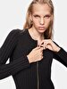 Ribbed Crew Neck Zipper Closing Mini Knitwear Black Dress