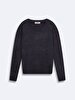Soft Textured Long Sleeve Basic Knitwear Navy Pullover