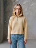 Zipper Collar Long Sleeve Knitwear Beige Pullover