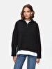 Zipper Collar Long Sleeve Knitwear Black Pullover