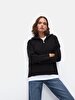 Zipper Collar Long Sleeve Knitwear Black Pullover