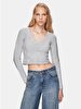 Basic V-neck Long Sleeve Knitwear Grey Pullover