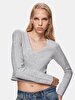 Basic V-neck Long Sleeve Knitwear Grey Pullover