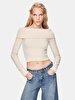 Soft Textured Off-shoulder Knitwear Beige Pullover