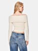 Soft Textured Off-shoulder Knitwear Beige Pullover