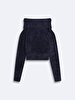 Soft Textured Off-shoulder Knitwear Navy Pullover