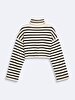 Striped Print Turtle Neck Soft Textured Knitwear Beige Pullover