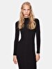 Ribbed Straight Collar Long Sleeve Knitwear Midi Black Dress