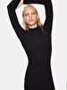 Ribbed Straight Collar Long Sleeve Knitwear Midi Black Dress