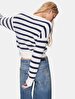 Striped Print Soft Textured Long Sleeve Knitwear White Pullover