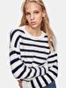 Striped Print Soft Textured Long Sleeve Knitwear White Pullover