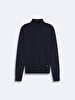 Straight Collar Long Sleeve Basic Knitwear Navy Pullover