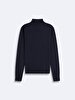 Straight Collar Long Sleeve Basic Knitwear Navy Pullover