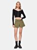 Ribbed Off-shoulder Zipper Closing Knitwear Black Cardigan
