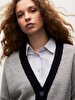 V-neck Buttoned Oversized Knitwear Grey Cardigan